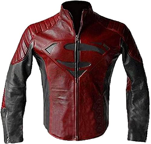 MAXDUD Herren Superhelden-Kollektion Superkostüm für Herren Motorrad Biker Designer Lederjacke, Rot und Schwarz – Kunstleder, XL von MAXDUD