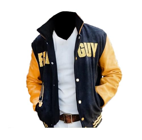 MAXDUD Herren Varsity Herbst Kostüm Guy Ryan Leichte, stilvolle Baseball-Bomberjacke, Ärmel aus Kunstleder in Schwarz und Gelb – Wolle, M von MAXDUD