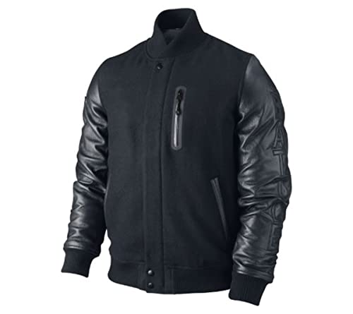 MAXDUD Herren Varsity Kobe XXIV Battle Jacket Destroyer Letterman Bomber Kunstleder Ärmel Freizeitjacke, Schwarze Ärmel aus Kunstleder – Wolle, L von MAXDUD