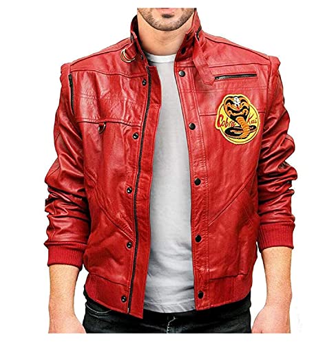 MAXDUD The Karate Kid Johnny Bomber Herren Lederjacke Rot & Schwarz, Rot – Kunstleder, S von MAXDUD