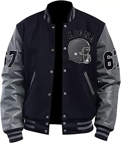 MAXDUD Bomberjacke für Herren, Schwarz und Grau, Varsity-Jacke, College, Letterman, Jacke für Tom Hardy, leichte Baseballjacke, Schwarz und Grau – Design 1, L von MAXDUD