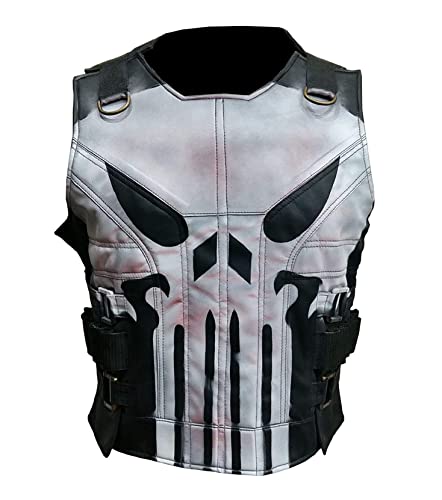 The Punisher Herren-Weste mit Totenkopf-Design, schwarzes Leder, Frank War Zone Taktischer Stil, Design 1 – Schwarz – Kunstleder, M von MAXDUD