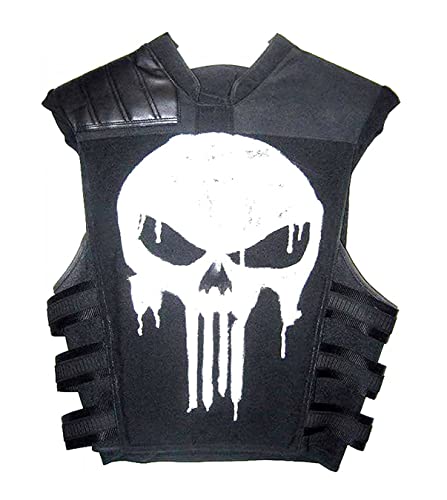 The Punisher Herren-Weste mit Totenkopf-Design, schwarzes Leder, Frank War Zone Taktischer Stil, Design 2 – Schwarz – Kunstleder, XL von MAXDUD