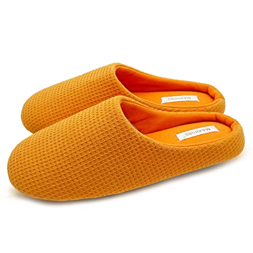 MAXHONG Leichte Damen-Hausschuhe aus Baumwolle mit Memory-Schaum, waschbar und gemütlich, Orange/Abendrot im Zickzackmuster (Sunset Chevron), 7-8 von MAXHONG