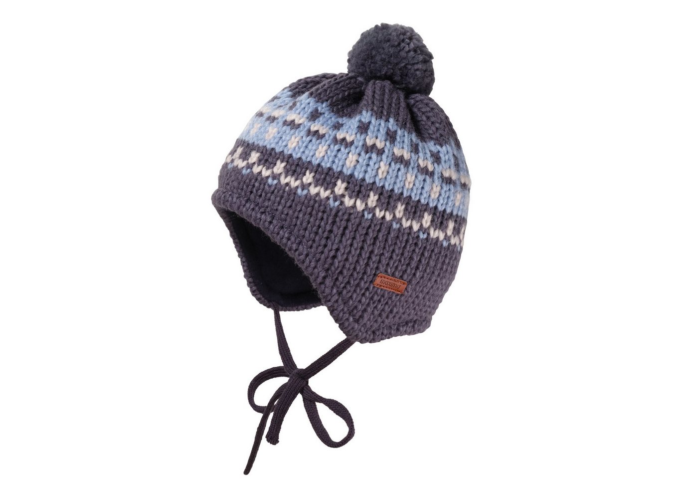 MAXIMO Strickmütze BABY-Mütze, ausgenäht, Pompon Jacquard Grobstrick, Futter (1-St) von MAXIMO
