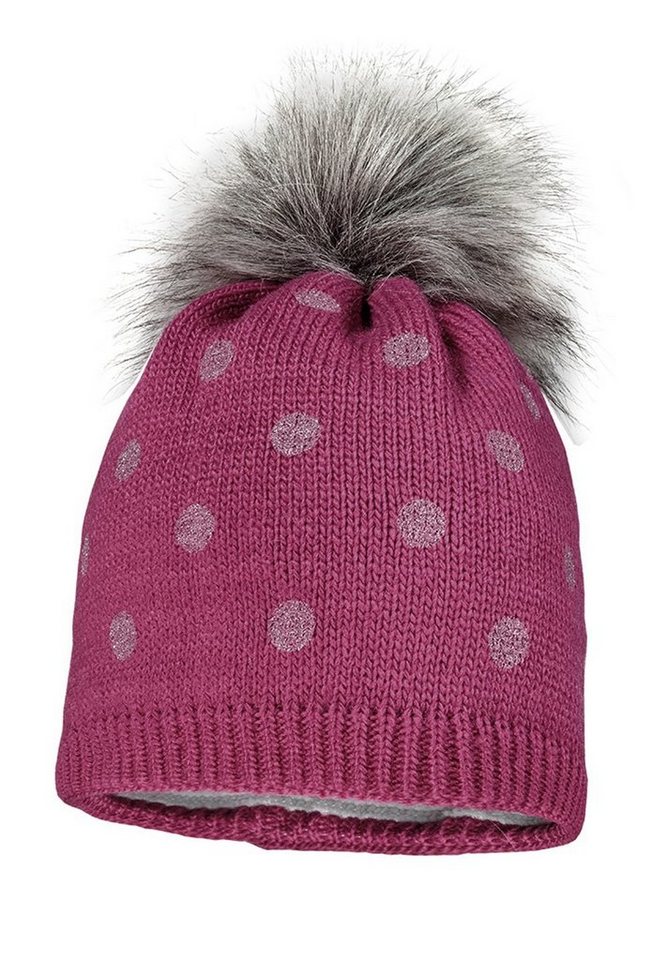 MAXIMO Strickmütze MINI GIRL-Mütze, Glitzerpunkte Kunstfellpompon, Vo Made in Europe von MAXIMO