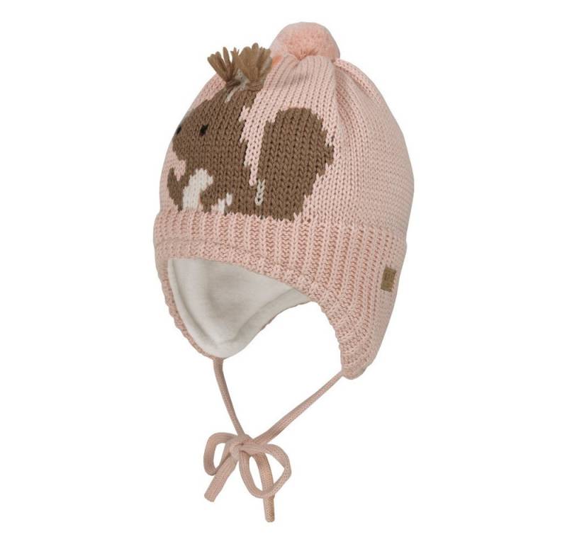 MAXIMO Strickmütze MINI GIRL-Mütze, ausgenäht Intarsie Eichhörnchen, Pompon, Futter (1-St) von MAXIMO