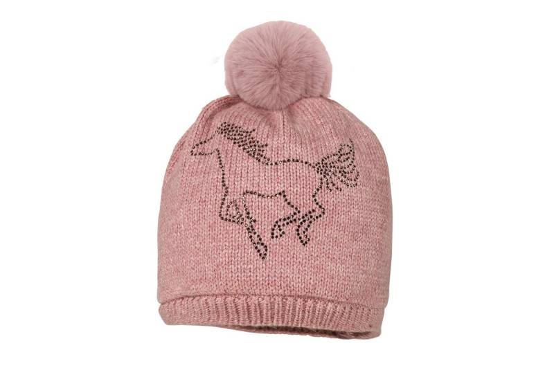 MAXIMO Strickmütze MINI GIRL-Mütze Pferd Strass, Kunstfellpompon, Vollfutter (1-St) von MAXIMO
