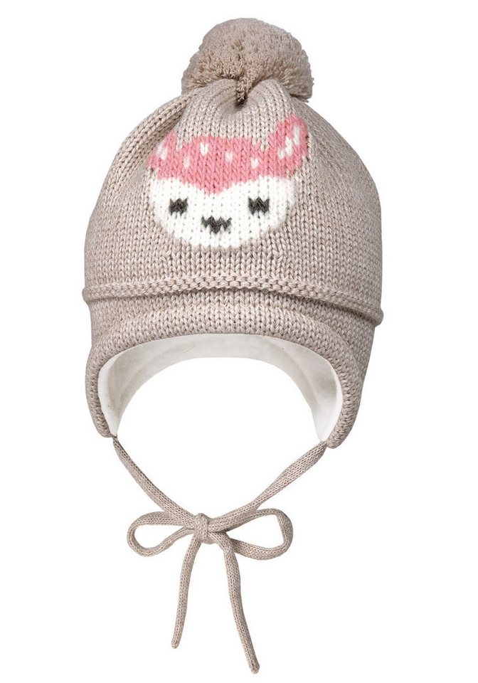 MAXIMO Strickmütze mit Reh Motiv mit Pompon und Bindeband von MAXIMO