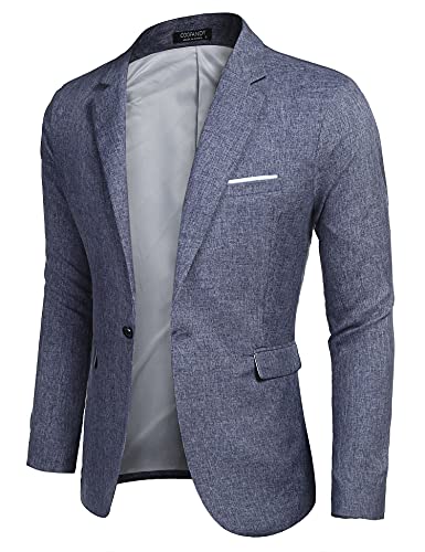 COOFANDY Blazer Herren Slim Fit Sakko Modern Leinen Männer Sportlich Jackett Freizeit Blau s von MAXMODA