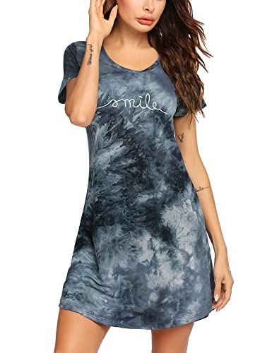 MAXMODA Damen Nachthemd Baumwolle Gemütlich Nachthemd Kurzarm Sleepshirt Knielang Nachtwäsche Negligee tie dye 4 L von MAXMODA