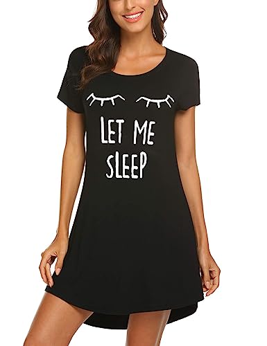 MAXMODA Damen Nachthemd Baumwolle Kurzarm Nachtwäsche Negligees Schlafhemd T-Shirt Sleepshirt schwarz XXL von MAXMODA
