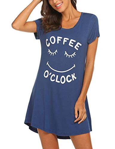 MAXMODA Damen Nachthemd Kurzarm Nachtwäsche Negligee Schlafhemd Sleepshirt blau XS von MAXMODA