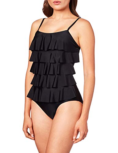 MAXMODA Damen zerzauste badeanzug fest verstellbare riemen monokinis badeanzug bademode mittel schwarz von MAXMODA