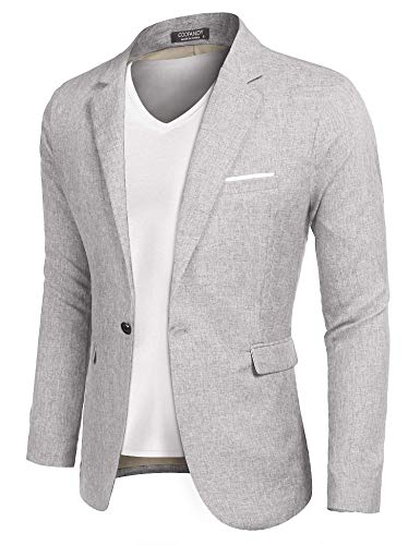 COOFANDY Sakko Herren Sportlich Slim Fit Blazer Männer Modern Freizeit Jacke Anzugjacke Hellgrau L von COOFANDY