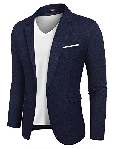 COOFANDY Sakko Herren Blazer Slim Fit Jacket with Front Pocket Sportlich Jacket Leisure Suit Navy Blau XXL von MAXMODA