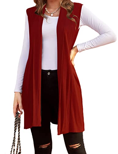 MAXMODA Lange Ärmellose Strickjacke Damen Elegant Westen mit Seitentasche (Rot, S) von MAXMODA