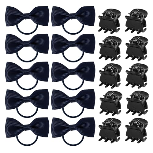 10 Stück Dunkelblaue Schmetterlings-Haargummis Mit 10 Stück Mini-Haarnadeln, Dunkelblaue Schleifen, Schulblaue Haargummis Für Mädchen, Haarschmuck Für Damen von MAXQUU