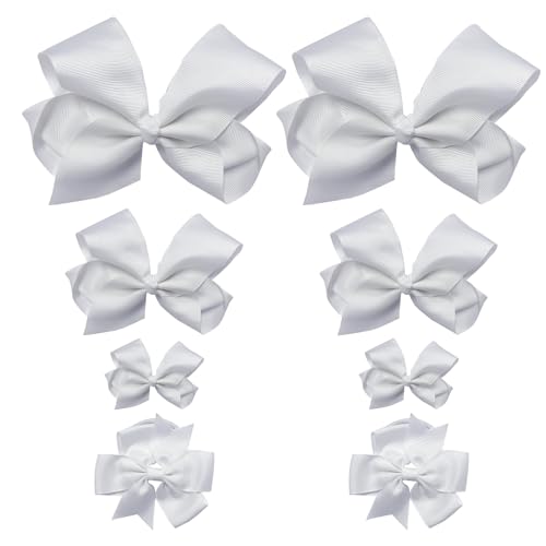 6 Stück Schleifen-Haarspangen Und 2 Stück Schleifen-Haargummis, Schleifen-Haar-Accessoires, Mädchen-Haarspangen, Haarspangen, Satin-Stoff-Haarspangen, Kinder-Stirnband-Haar-Accessoires (Weiß) von MAXQUU