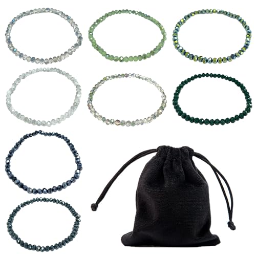 MAXQUU 2 Sätze Damen-Armbandpakete mit Kristallperlen, 1 schwarze Aufbewahrungstasche, mehrschichtiges Edelsteinarmband, elastisches Armband mit Kristallperlen, modisches Schmuckset für Damen von MAXQUU