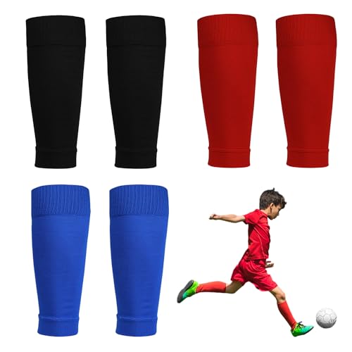 MAXQUU 3 Paar Fußballsocken und 3 Stück Pfeifen, Kinder-Beinstulpen, Fußballsocken-Ärmel, Beinstulpen für Anfänger im Fußball-Laufen oder -Training (Schwarz/Blau/Weiß) von MAXQUU