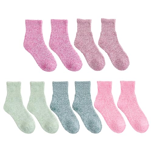 MAXQUU 5 Paar Warme Wintersocken Bis Zur Wadenmitte, Bequeme Und Weiche Dicke Socken, Warme Reisesocken Bis Zur Wadenmitte (Dunkelgrün, Rosa, Hellgrün, Tiefes Burgunderrot, Leuchtendes Lila) von MAXQUU