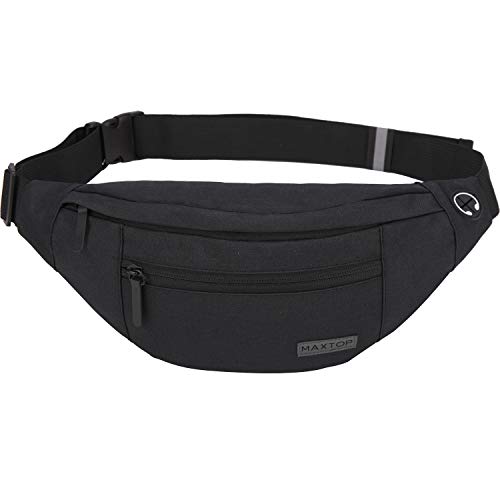 MAXTOP Bauchtasche Hüfttasche Laufgürtel für Männer Frauen Unisex-Gürteltasche mit Kopfhöreranschluss und 4 Reißverschlusstaschen Verstellbarer Gürtel für Outdoor Workout Wandern von MAXTOP