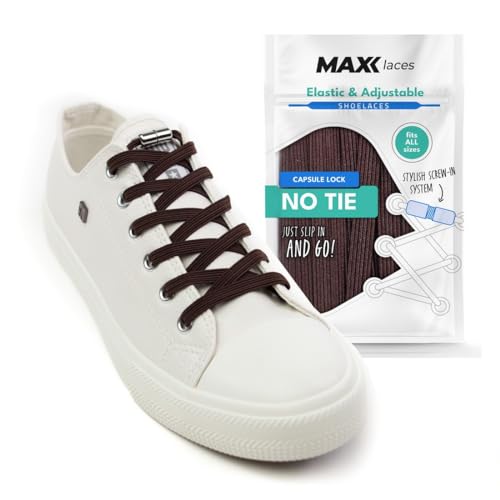 MAXX laces - Elastische Schnürsenkel ohne binden mit Metallkapseln flache Schuhbänder mit Schnellverschluss bunt für Kinder Erwachsene für Sneaker, Laufschuhe, Sporschuhe (braun) von MAXX laces