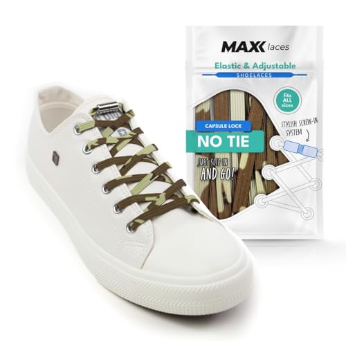 MAXX laces - Elastische Schnürsenkel ohne binden mit Metallkapseln flache Schuhbänder mit Schnellverschluss bunt für Kinder Erwachsene für Sneaker, Laufschuhe, Sporschuhe (camo) von MAXX laces