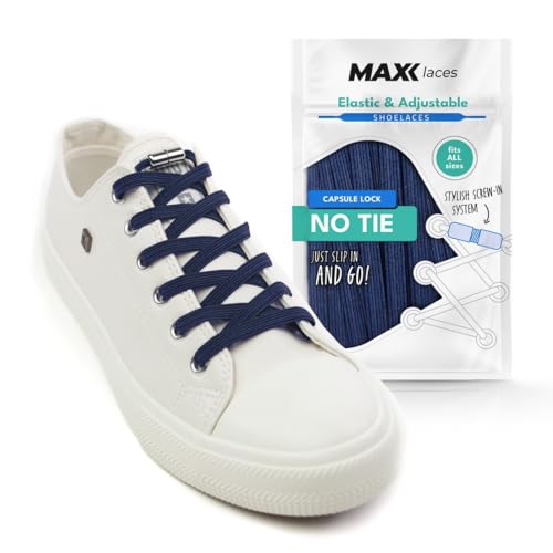 MAXX laces - Elastische Schnürsenkel ohne binden mit Metallkapseln flache Schuhbänder mit Schnellverschluss bunt für Kinder Erwachsene für Sneaker, Laufschuhe, Sporschuhe (dunkel blau) von MAXX laces