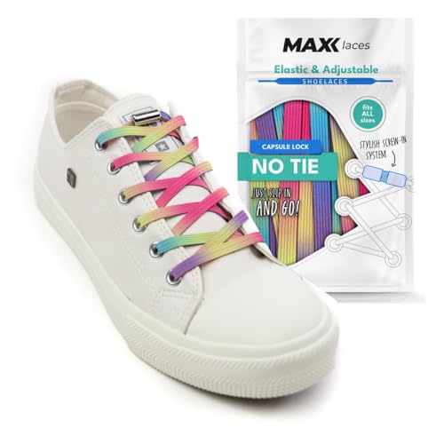 MAXX laces - Elastische Schnürsenkel ohne binden mit Metallkapseln flache Schuhbänder mit Schnellverschluss bunt für Kinder Erwachsene für Sneaker, Laufschuhe, Sporschuhe (pastel rainbow) von MAXX laces