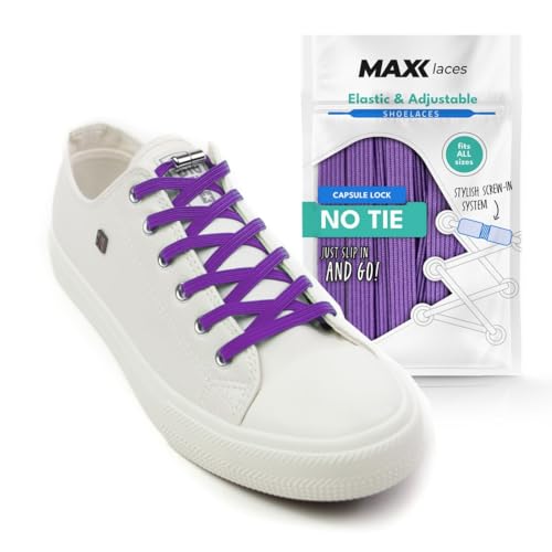 MAXX laces - Elastische Schnürsenkel ohne binden mit Metallkapseln flache Schuhbänder mit Schnellverschluss bunt für Kinder Erwachsene für Sneaker, Laufschuhe, Sporschuhe (violet) von MAXX laces