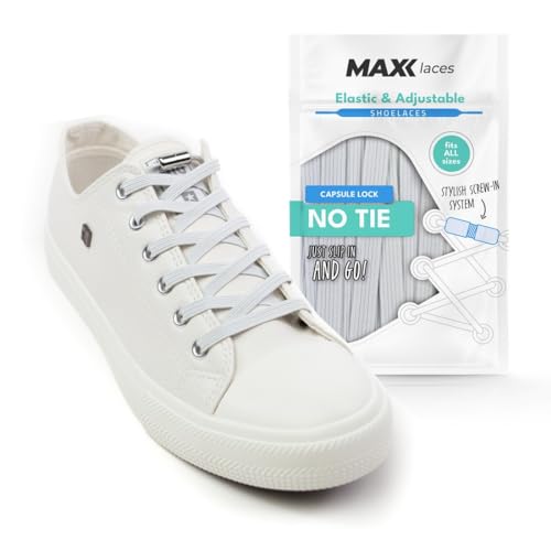 MAXX laces - Elastische Schnürsenkel ohne binden mit Metallkapseln flache Schuhbänder mit Schnellverschluss bunt für Kinder Erwachsene für Sneaker, Laufschuhe, Sporschuhe (weiss) von MAXX laces