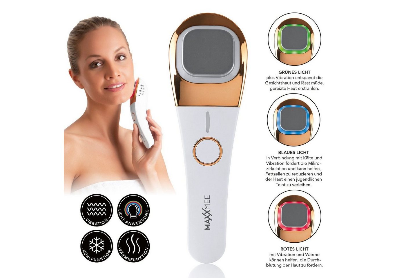 MAXXMEE Elektrische Hautpflegebürste Gesichtspflege Face Contour - weiß/rosegold, 5-tlg., Ideal zur Verwendung an angespannter, gereizter und erschlaffter Haut von MAXXMEE