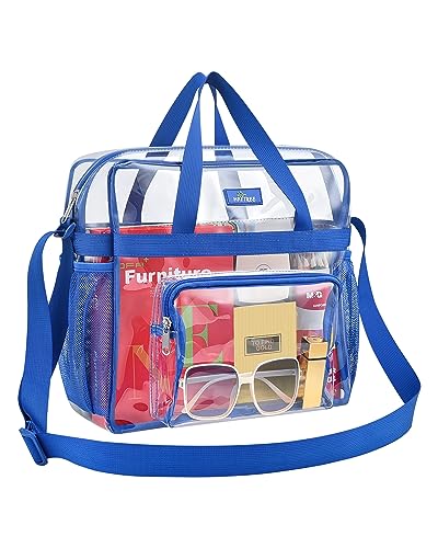 MAY TREE Clear Bag Stadion genehmigt, kältebeständig, leicht und wasserdicht, transparente Tragetasche Turnbeutel, durchsichtige für Arbeit, Sport, Spiele Konzerte, 30,5 x 15,2 cm (Blau) von MAY TREE