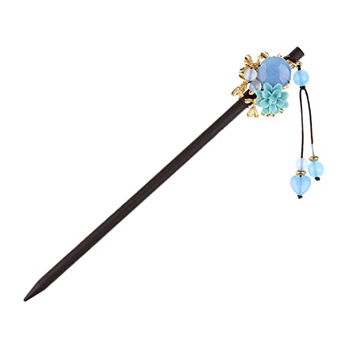 Retro for Hair Sticks,hair pin chignon pin hair clips,Hairpin ancient style hair ornament plate hair female adult headdress blue simple daily Hanfu wooden style ancient costume hairpin von MAYABI