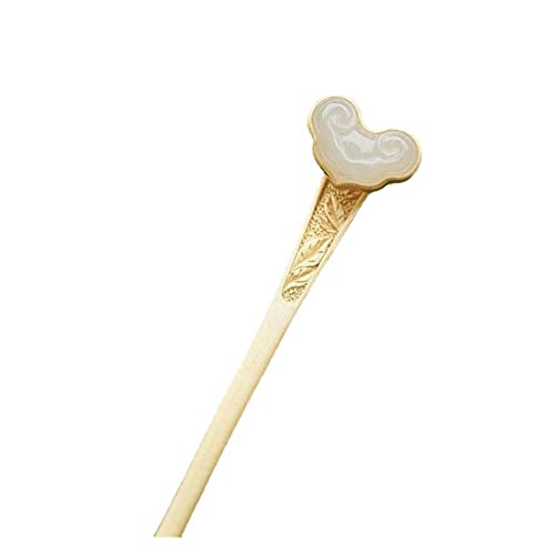 Retro for Hair Sticks,hair pin chignon pin hair clips,Ruyi hairpin female ancient method gold imitation Hetian jade hairpin one-word hairpin national style hair accessories hairpin (Color : W) von MAYABI