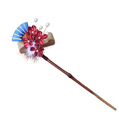 Retro for Hair Sticks,hair pin chignon pin hair clips,Wrapping plum blossom hairpin festival high-rise bamboo retro style fur ball headdress female Han clothing hair accessories step-shaking hairpin c von MAYABI