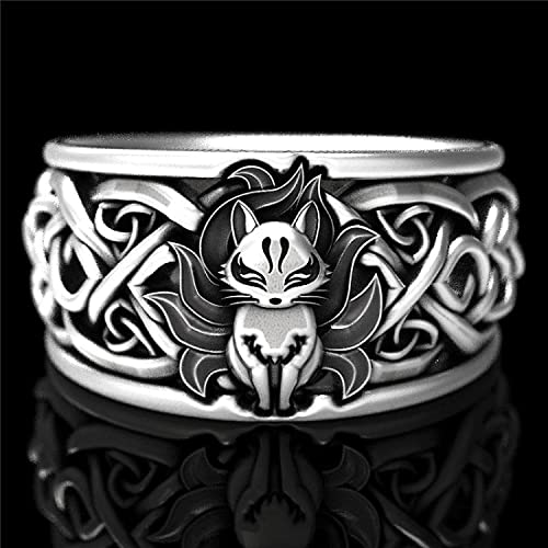Sterling Silber Einstellbare Ringe für Frauen, Ringe Ring Schmuck Kreative Nine Tailed Fox Ring Vintage Mode Silber Farbe Ringe für Frauen Männer Hochzeitsfeier Schmuck Mann Frau Geschenke (Größe: 11) von MAYABI