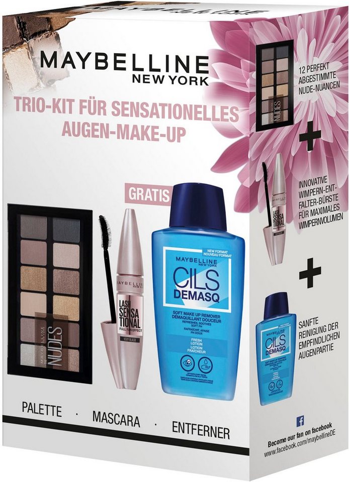 MAYBELLINE NEW YORK Schmink-Set Maybelline New York Trio Kit Augen Make-Up Set, 3-tlg., Mascara, Lidschatten Palette, Augen-Up-Entferner, definierend von MAYBELLINE NEW YORK