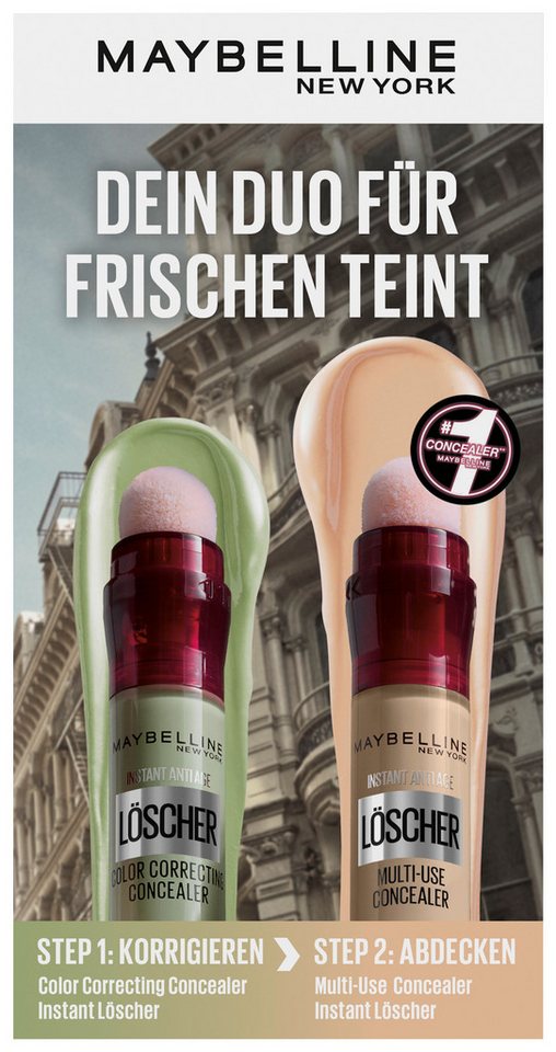 MAYBELLINE NEW YORK Schmink-Set Set: Instant Anti-Age Effekt Löscher Concealer grün + 01, integrierter Applikator, Anti-Age Effekt, ebenmäßiger Teint. von MAYBELLINE NEW YORK