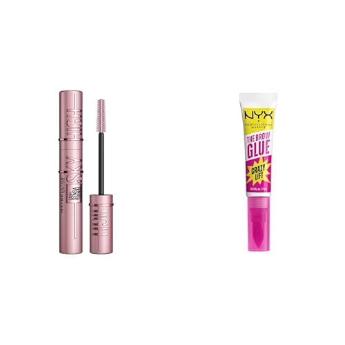 Bundle aus Maybelline New York Schwarze Wimperntusche, Lash Sensational Sky High Mascara, Very Black + NYX Professional Makeup Brow Glue Crazy Lift, Ultra starkes Augenbrauengel, Für bis zu 24h Halt von MAYBELLINE