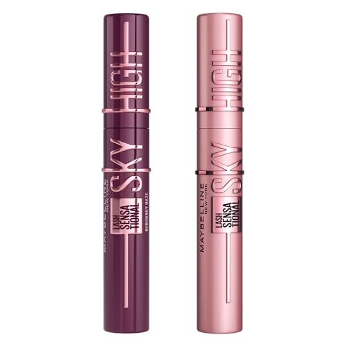 Maybelline New York Schwarze Wimperntusche für extrem lange Wimpern, Lash Sensational Sky High Mascara, Very Black + Lash Sensational Sky High Mascara, Burgundy Haze von MAYBELLINE