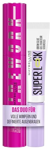 Bundle of Maybelline New York Schwarze Lash Sensational Firework Mascara, Very Black, 10 ml + Maybelline New York Augenbrauengel, Super Lock Brow Glue, Transparent, 8 g von MAYBELLINE