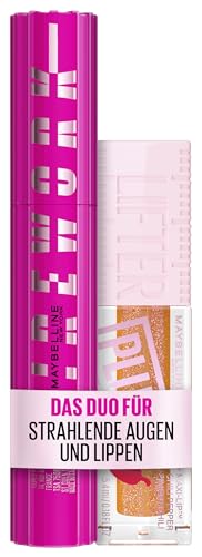 Bundle of Maybelline New York Schwarze Mascara, Lash Sensational Firework Mascara, Very Black, 10 ml + Maybelline New York Glänzender Lipgloss, Lifter Plump, Farbe: Nr. 008 Hot Honey, 1 x 5,4 ml von MAYBELLINE