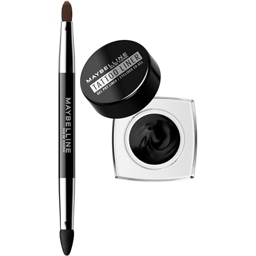 Maybelline New York Gel Eyeliner, Wasserfester und langanhaltender 2-in-1 Profi-Pinsel, Bis zu 24 Stunden Halt, Tattoo Liner Gel Pot, Farbton: 950 Blackest Black von MAYBELLINE