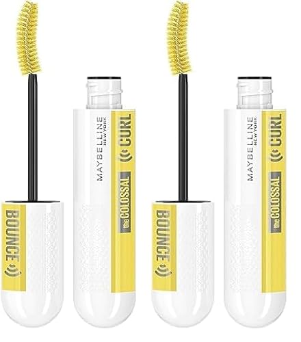 Maybelline New York Schwarze Wimperntusche für 24h Schwung und Volumen, Mit Memory Curl Formel für unvergessliches Augen Make-up, Colossal Curl Bounce Mascara, Very Black, 1 x 10 ml (Packung mit 2) von MAYBELLINE
