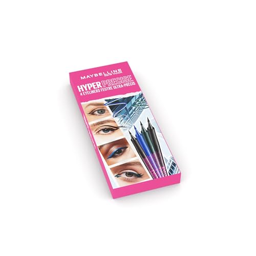 Maybelline New-York – Set mit 4 Eyelinern Ultra-Precise – Präzisionsspitze – 24h Halt – ohne Übertragung – Hyper Precise Eyeliner – Farben: 701 Matte Onyx, 710 Forest Brown, 720 Cobalt, 730 Emerald von Maybelline New York
