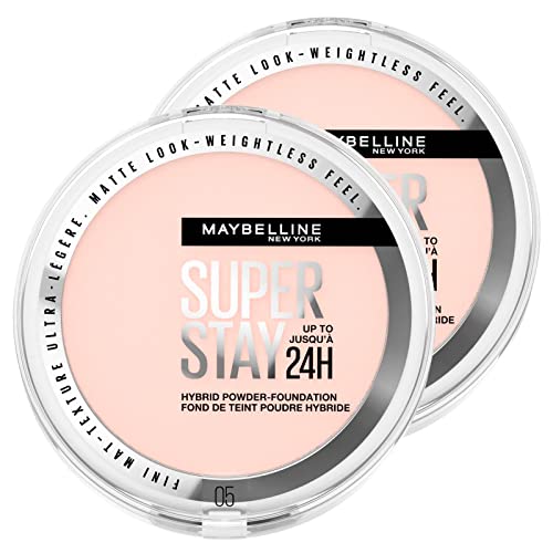Maybelline New York Super Stay Hybrid Foundation, matt, wasserfest, matt, Farbe 05, für Mischhaut und fettige Haut, langer Halt 24 Stunden, 2 Kosmetika von MAYBELLINE