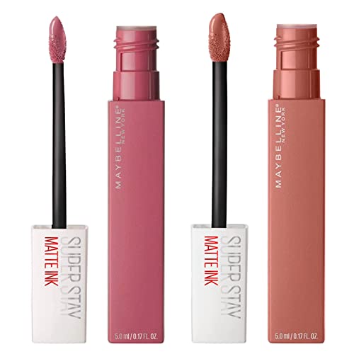 Maybelline New York SuperStay Matte Ink Lip Tint Color 15 Lover + SuperStay Matte Ink Lip Tint Color 65 Seductress – 2 Lippenstifte mit Spitzenapplikator von MAYBELLINE